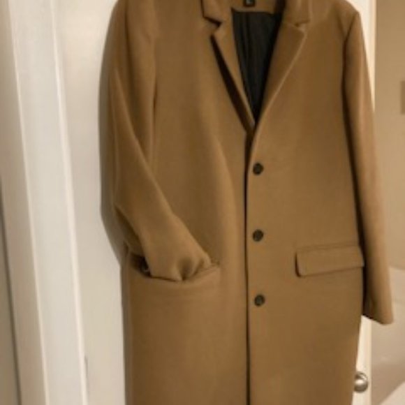 Men's Wool Blend Camel Pea Coat - Picture 1 of 3